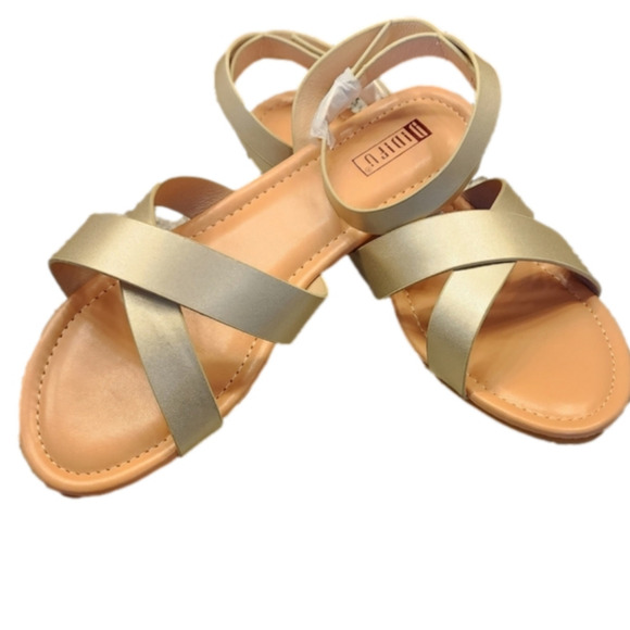 IDIFU strappy double cross Band silver gold Sandals 9.5 new - Picture 1 of 6